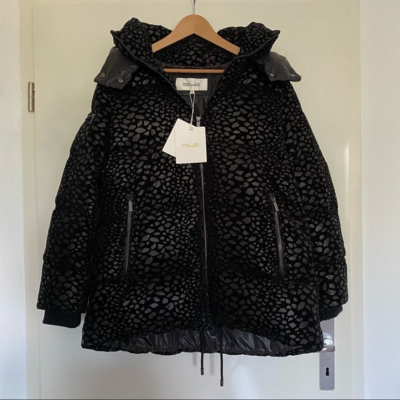 Diane Von Furstenberg Jackets & Blazers - DVF | Black Leopard Print Down Hooded Puffer Coat
